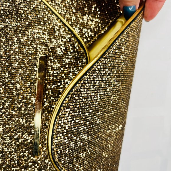 Vintage Gold Sparkle Clutch – 1990s – Satin Lining – Elegant Evening Bag - Picture 7 of 8
